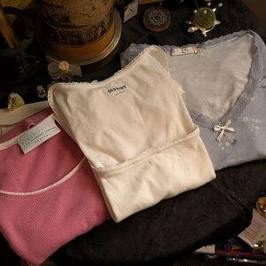 Vintage Coquette Medium T-Shirt Bundle Blue Floral Layered Ribbed Y2K